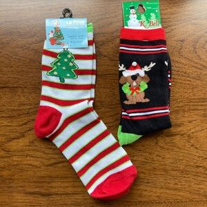 Christmas Socks K. Bell Dog with Reindeer Ears Santa Hat + Le Prive Candy Cane